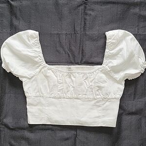 Womens White Square Neck Short Sleeve Crop Top Size M